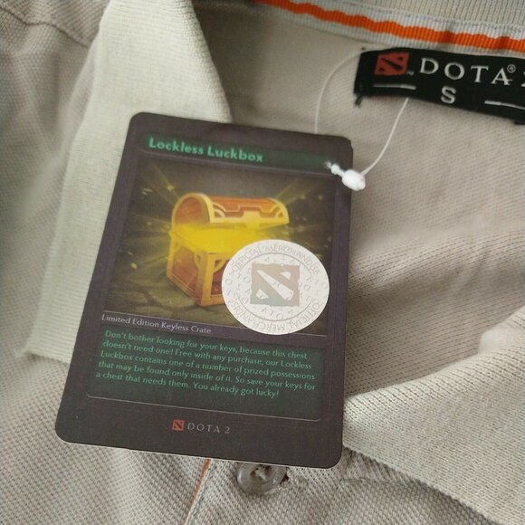 Dota 2 Dolfrat Roshinante Polo Shirt Men Size S Gray Short Slv Lockless Lockbox - Picture 8 of 8